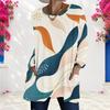 Women Plus Size Round Neck Long Sleeve Abstract Print Loose Longline T Shirt With Pockets
