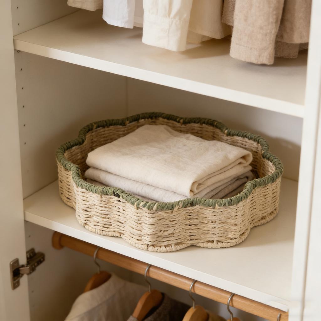Handgeflochtener Papierseil-Aufbewahrungskorb, Imitation Rattan Haushalts-Aufbewahrungskorb, Obst- und Gemüsekorb, Wohnzimmer Snack-Tablett