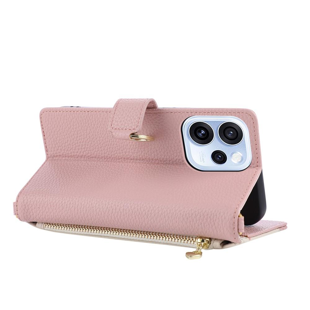 Wallet Case for Reno15 Pro 5G - Leather/PU, Pink, With Lanyard