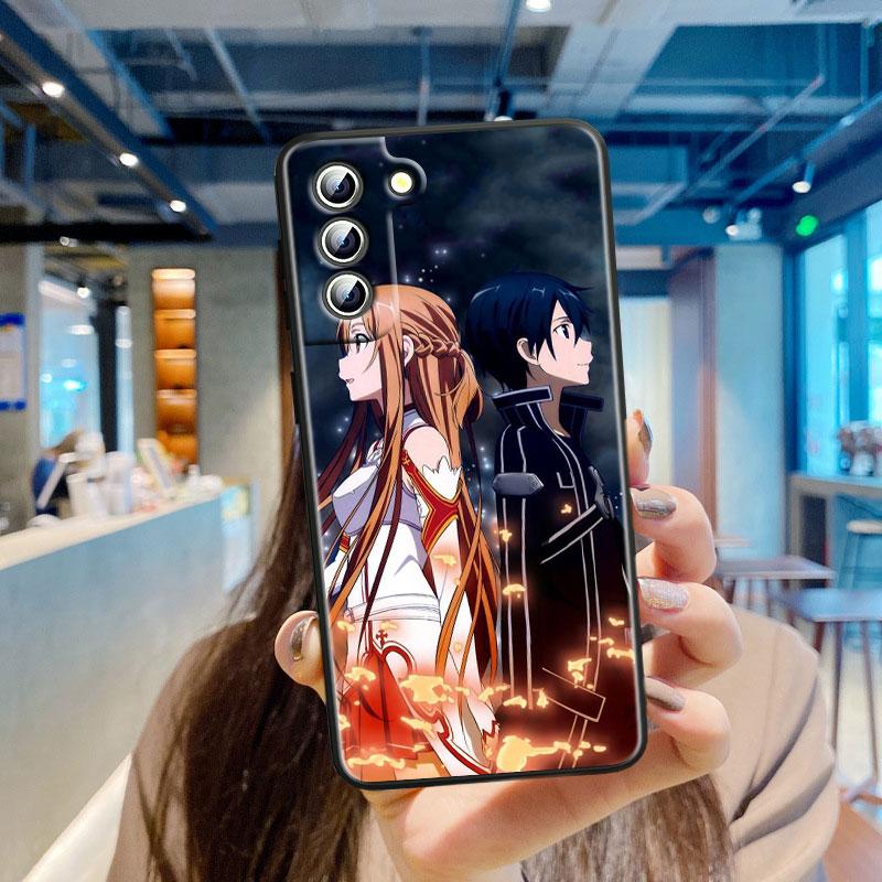 Anime Schwert Art Online SAO Handyhülle für Samsung S23 S22 S21 S20 S10 S8 Note 20 A9 A73 A71 A53 A33 Ultra Plus FE Schwarz