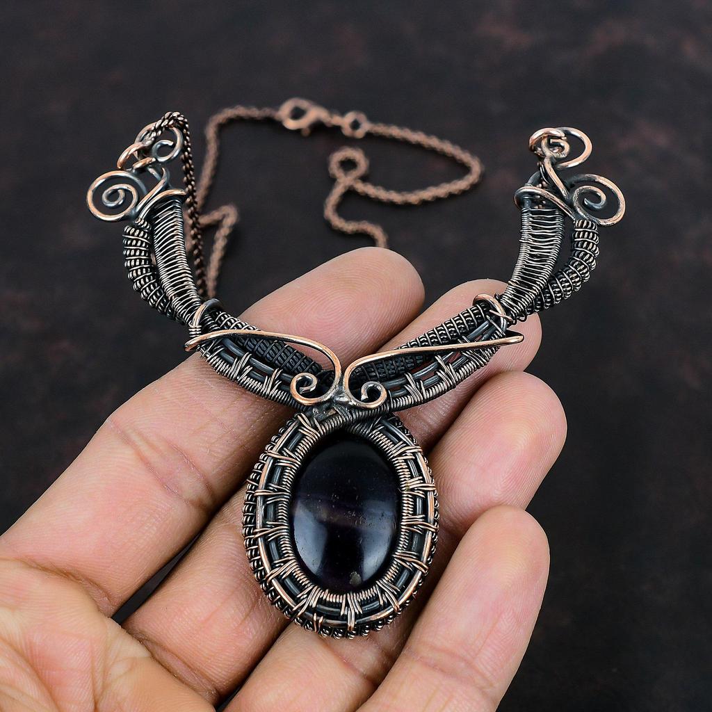 Multi Fluorite Necklace Copper Wire Wrapped Gemstone Necklace