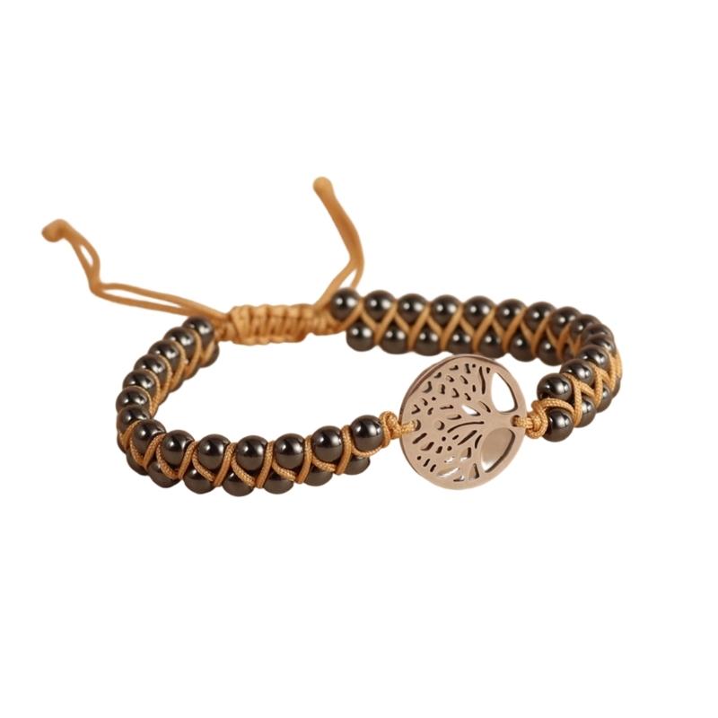 Verstellbares Unisex Armband mit natürlichen Türkisperlen, zweireihig, mit Baum-Anhänger für einen stilvollen Look