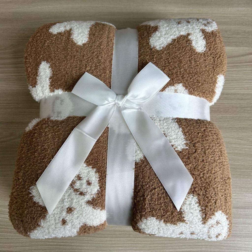 Custom Knit Half-Velvet Gingerbread Man Christmas Blanket - Non-Shedding Holiday Gift