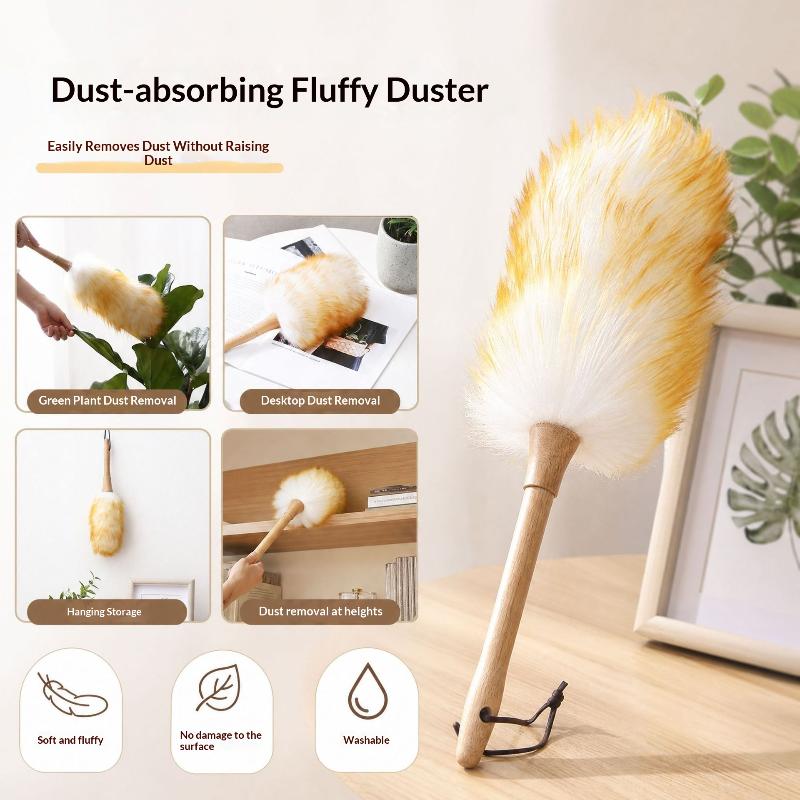 Genuine Wool Duster Lint Free Dense Soft Fur Strong Dust Removal for Household Car Sofa Book Shelf Cleaning Use