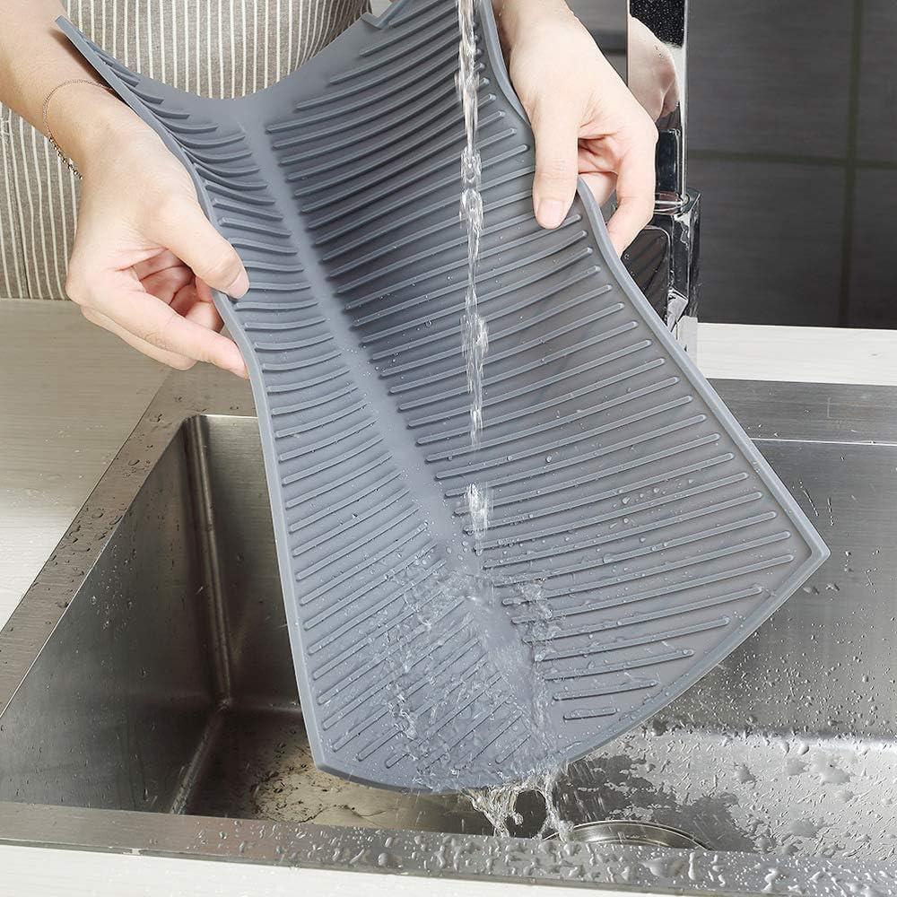 Silicone Dish Draining Mat Eco Friendly Dish Drying Mat Kitchen Counter Anti-Skid Heat Insulation Pad Sink Drainer Mat Dense Dra