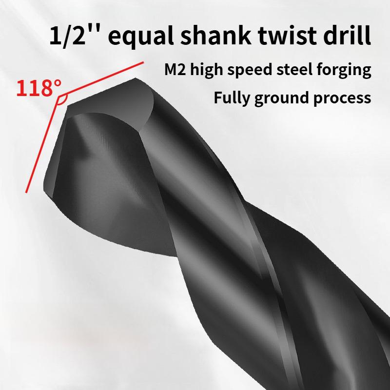Twist Drill Bit Reduced Shank 1/2'' Nitride Coated Hole Drilling Cutter HSS Black Reduced Shank Twist Drill Bits for Metal Wood