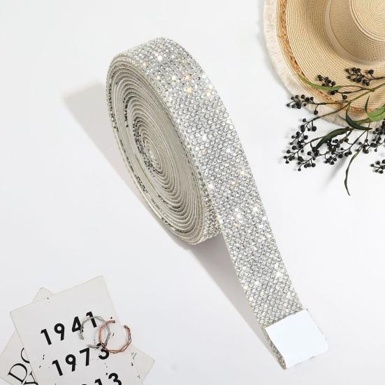 Self-adhesive Faux Crystal Tape Rhinestones Needlework Hot Fix Chain Sticker Ribbon DIY Crafts Gift Wrapping Package Party Decoration Supplies Ribbon