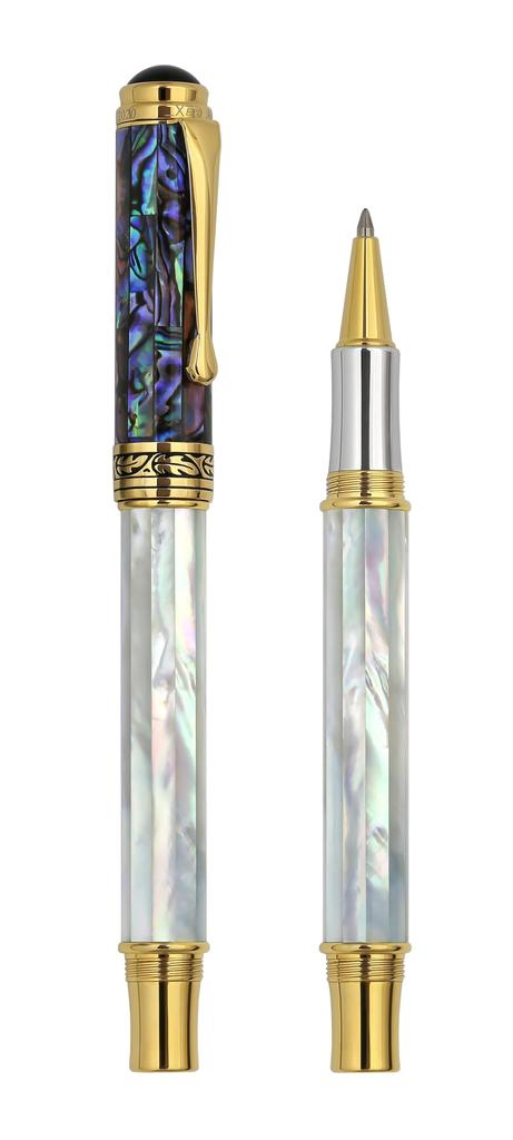 Xezo Maestro Oceanic Origins Iridescent White and Blue Paua Shell Rollerball individually 18K platinum No two pens are Mother-of-Pearl Pen, numbered.