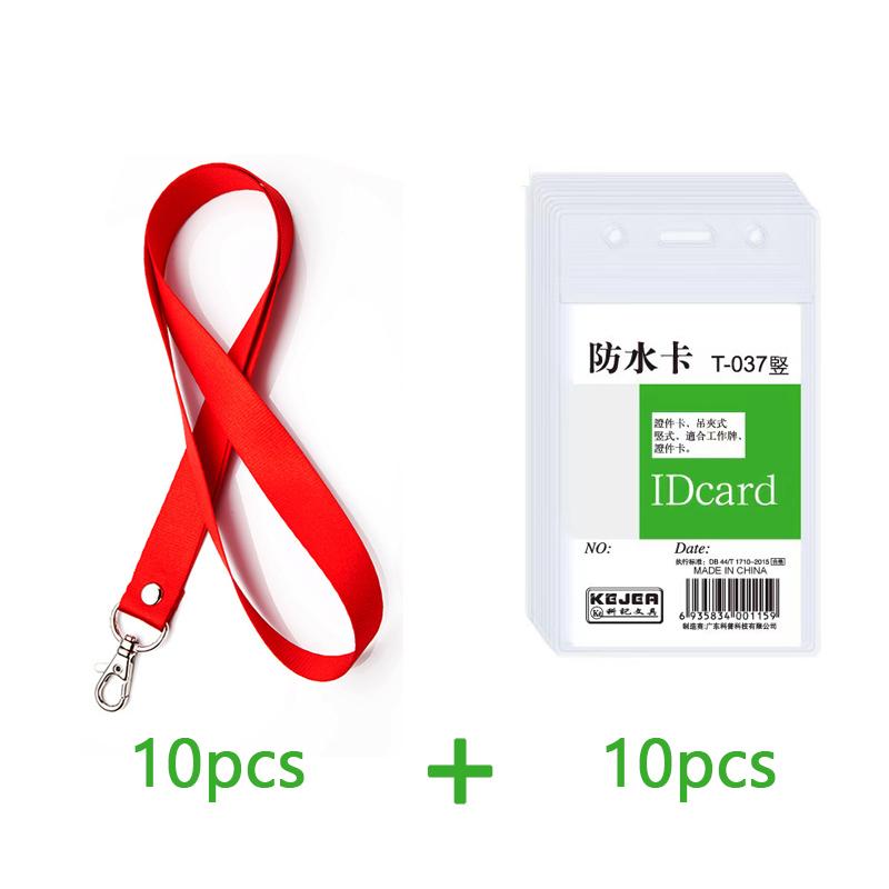 10 Pcs Transparent Badge Holder Neck Strap Set Waterproof ID Card Bag Lobster Hook Rop Lanyard For Employee Access Control Card