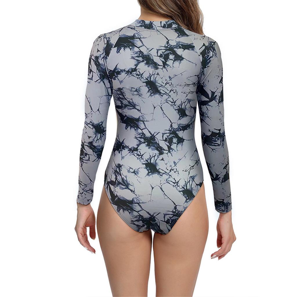 Long Sleeve One Piece Swimsuit for Women Floral Print Rash Guard Front Zipper Bathing Suit Surfing Swimwear UV Protection