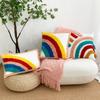 Bohemian Style Rainbow Pillow Cover Soft Cotton Linen With Tassels And Embroidery