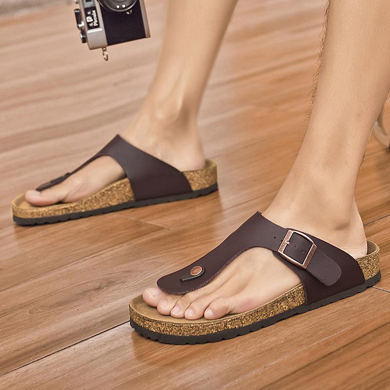 Summer Leather Clip Toe Slippers Men Breathable Outdoor Comfortable Slippers Branded Men's Leather Beach Casual Slippers