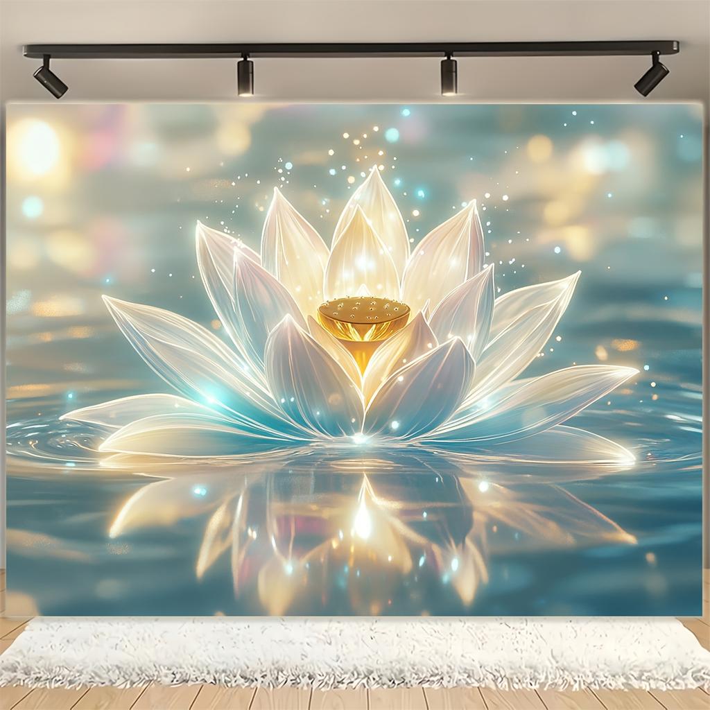 Enlightened Lotus Tapestry Glowing Flower with Golden Core for Zen Home Decor Ideal Wall Art for Meditation Space