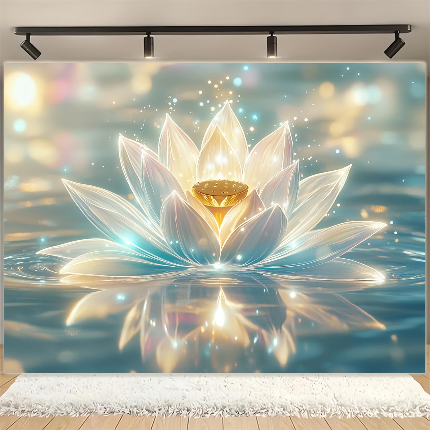 

Enlightened Lotus Tapestry Glowing Flower with Golden Core for Zen Home Decor Ideal Wall Art for Meditation Space 74x94cm(29x37in)
