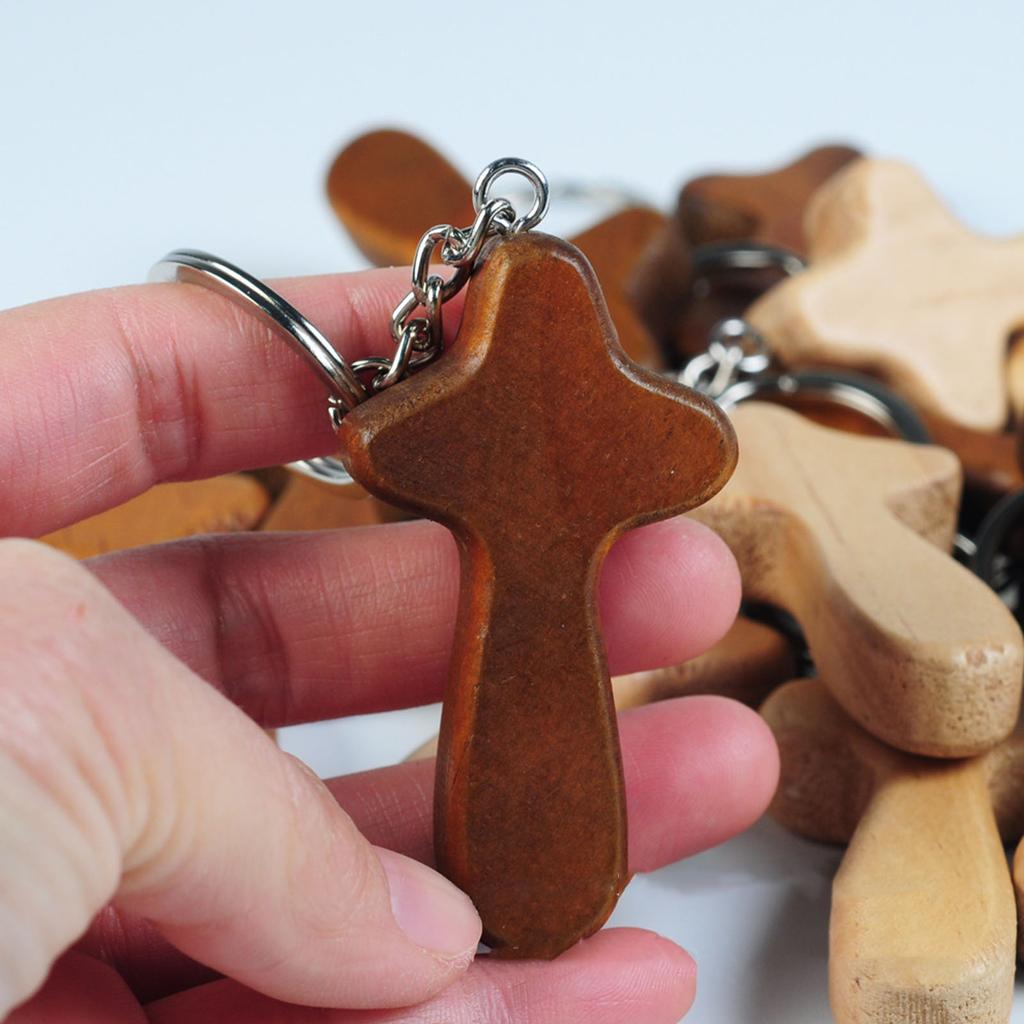 Wooden Comfort Cross Keyring Bag Decoration Charm Car Keys Holder Handmade Pendant Keychain Christian Religious Gift