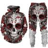 Hot Sale, Stylish 3D Skull Print Punk Sportswear, Pants Hoodie Couple Suit Street Trend