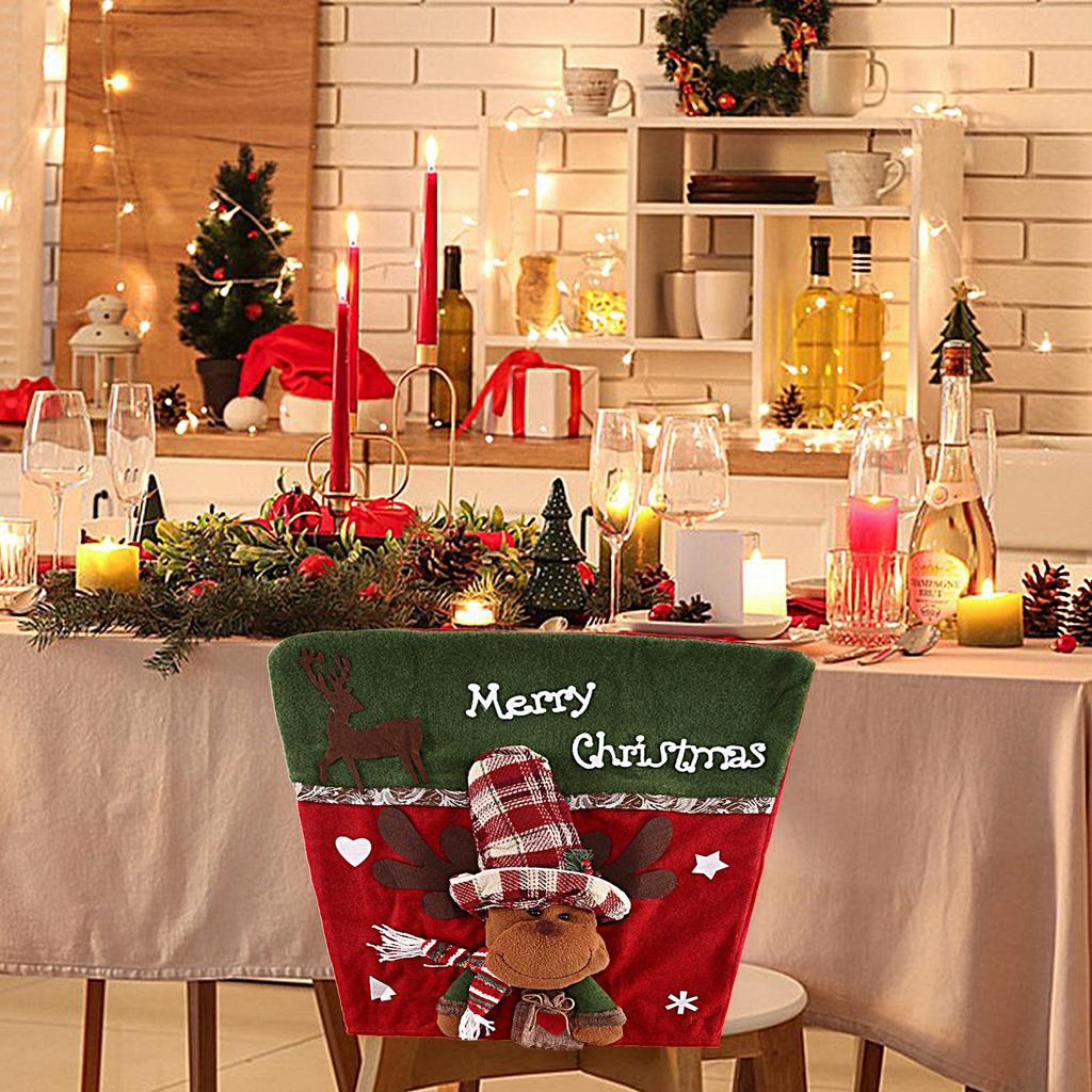 Chair Back Covers Christmas 3D Doll Seat Slipcovers Holiday Chair Covers For Hosts Parents Dinner Family Gathering Kitchen