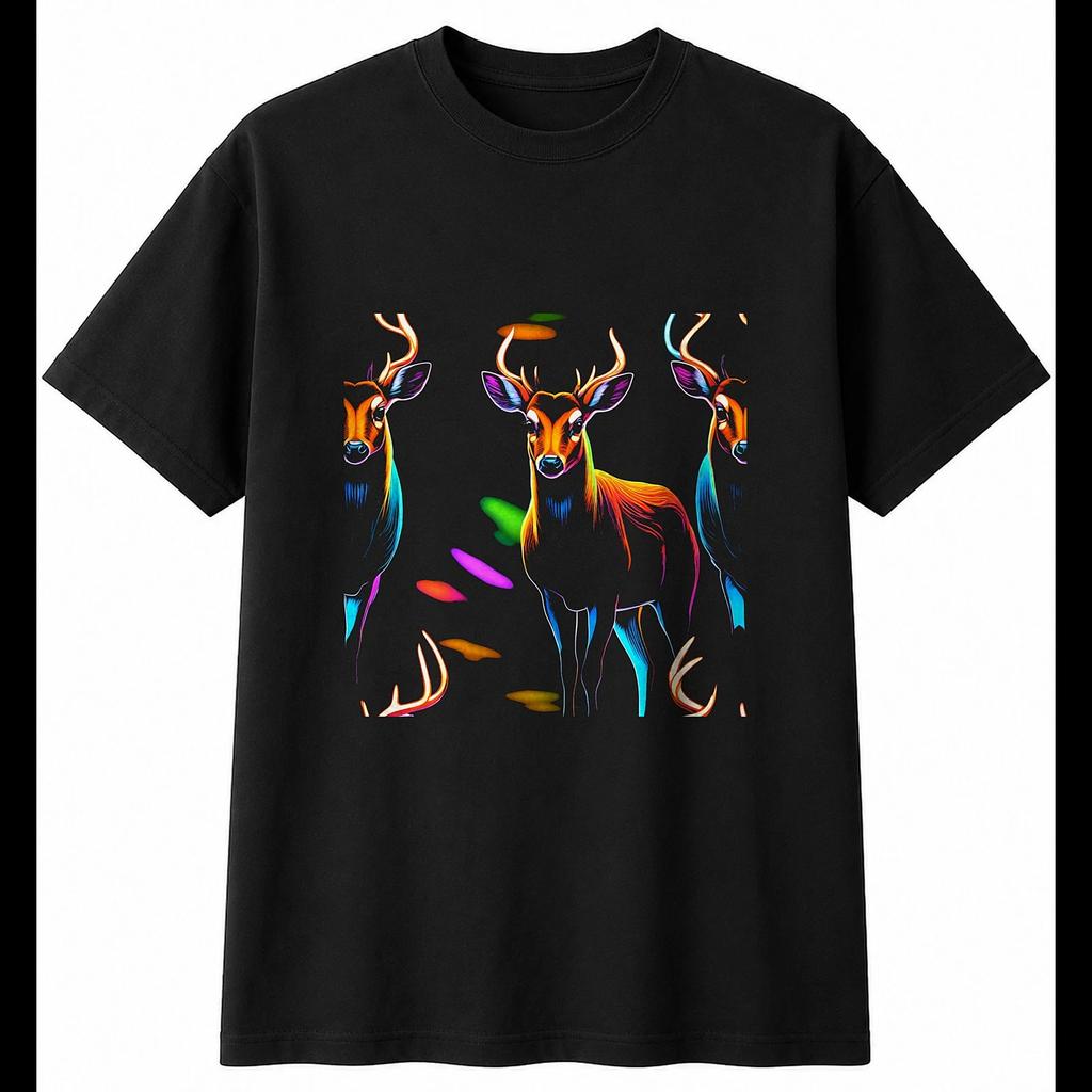 Colourful Muntjac Neon Glow Mens T-Shirt Wildlife Black 100% Cotton Printed