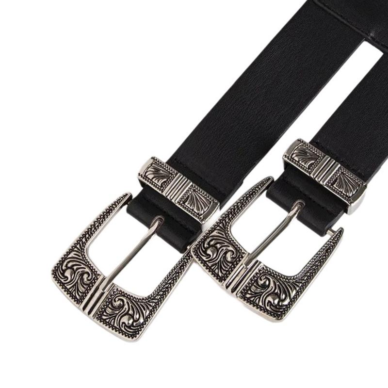 PU Waist Belt with Embossed Pin Buckle Adjust Length Waist Belt Woman Girls Jeans Dresses Skirt Coat Decors Waistband