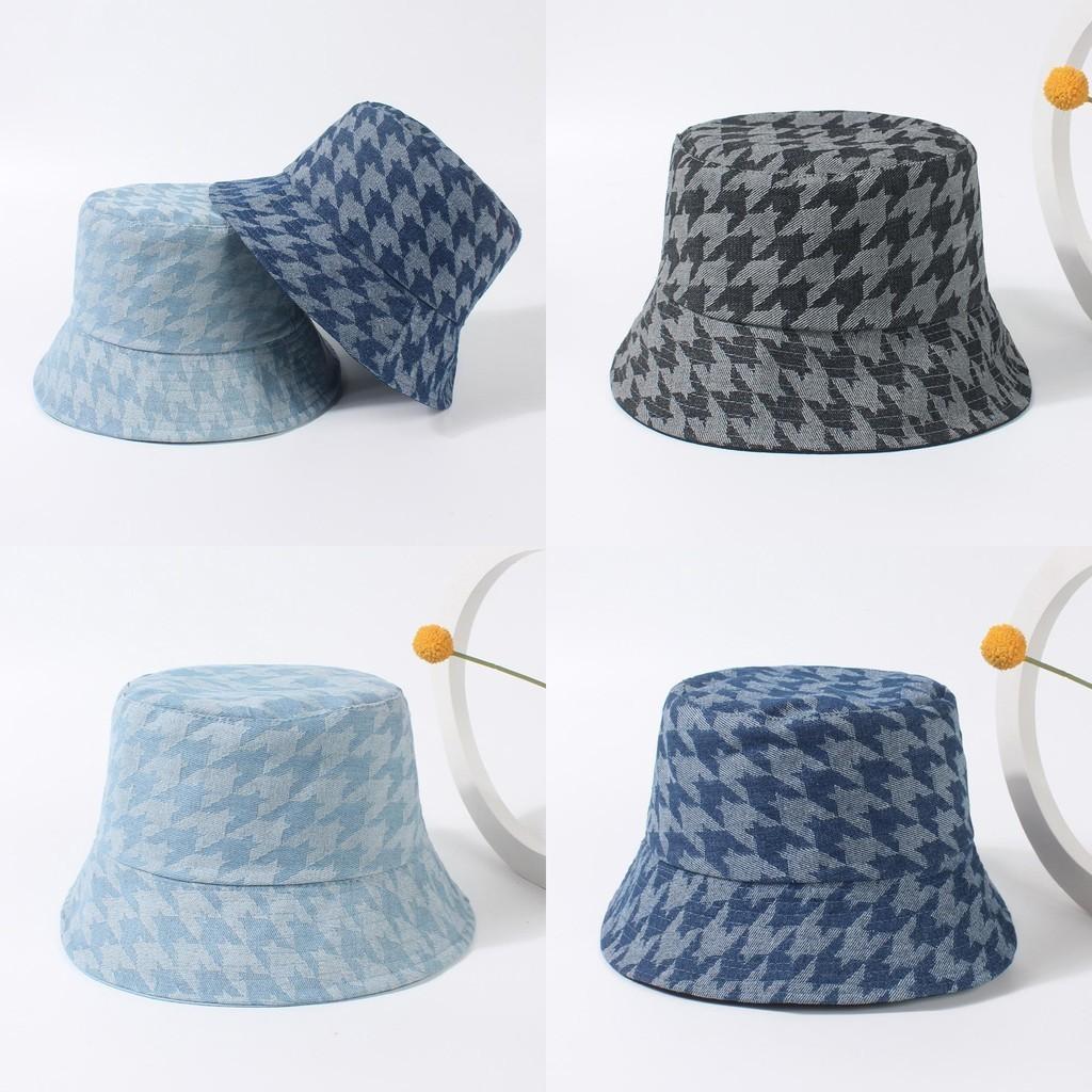 Women's Fisherman Hat Autumn Winter Korean Fashion Plaid Bucket Hat Adjustable Sun Protection