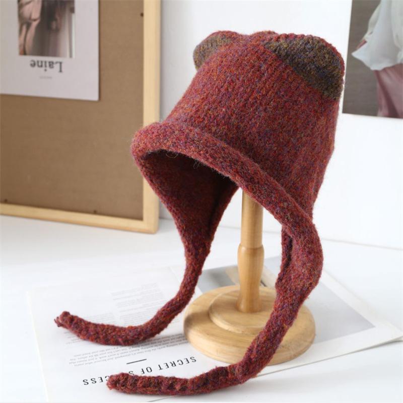 Korean ins wind cat ears knitted hat balaclava hat women's warm and cold ear protection wool hat
