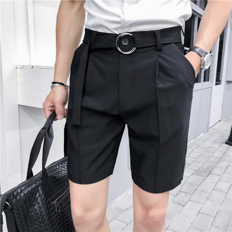 Pantaloni scurți costum slim fit de vară pentru bărbați, business casual, de birou, culoare uni, stil Anglia, subțiri, lungime până la genunchi