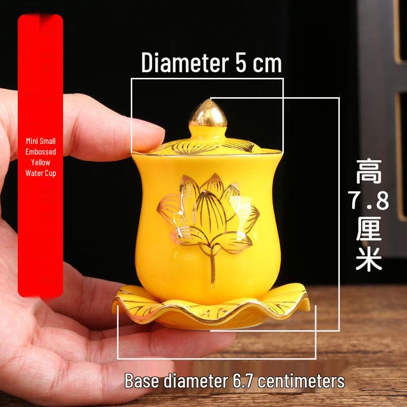 Coppa per Acqua per Altare Buddista in Ceramica di Loto con Mantra della Grande Compassione - Tazza per Offerte a Guanyin