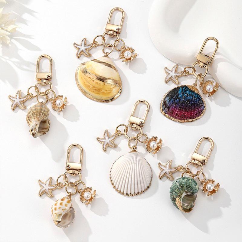1PC Starfish Shell Fashionable Keychain Creative Keyring Pendant Naturally Conch Bag Charm Asymmetric Shell