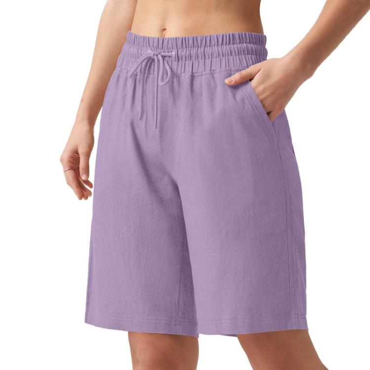 Fashion Womens High Waisted Bermuda Shorts Casual Wide Leg Drawstring With Pockets