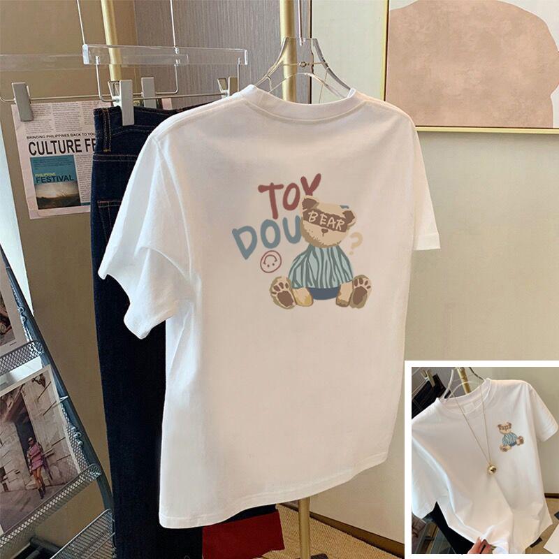 

Женская футболка с коротким рукавом из тонкого хлопка, с круглым вырезом, свободная и тонкая, универсальный модный топ, принт спереди и сзади S