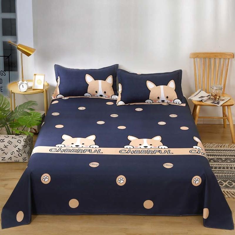 Flat Sheets Brushed Four Seasons Washed Cotton Breathable Bedding Mechanical Wash Simple Bedroom Skin-friendly Cartoon Sheet New
