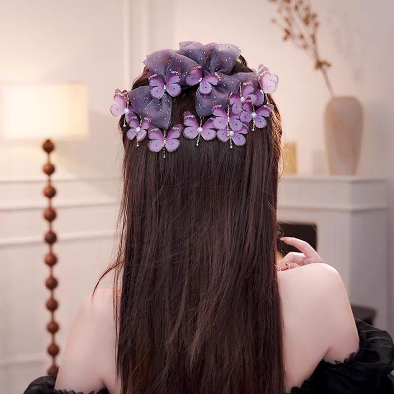 Fashion Elegant Butterfly Tassel Hair Claw Temperamental Mesh Shark Clip Ponytail Hair Clip Hair Accessory For Women