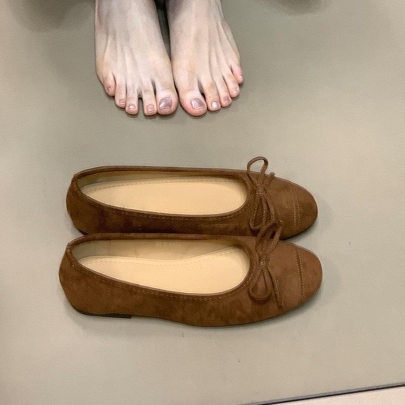 Silver Bow Light Mouth Flat Sole Shoes Women's Soft Sole Suede Grandma Shoes Retro Mary Jane Shoes