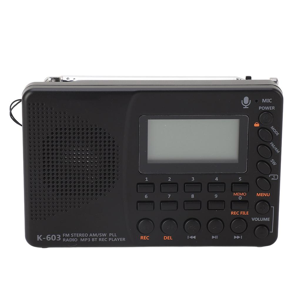 K‑603 FM AM SW Radio Multi‑Function Portable Small Radio Stereo Speaker REC Recorder