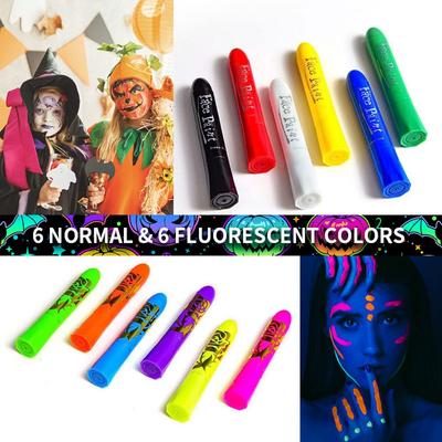 UV hõõguv värvipliiats näokeha Halloweeni neoonfluorestsentsvärvide meigikomplekt, 12 värvikombinatsiooni komplekt, 1 osa
