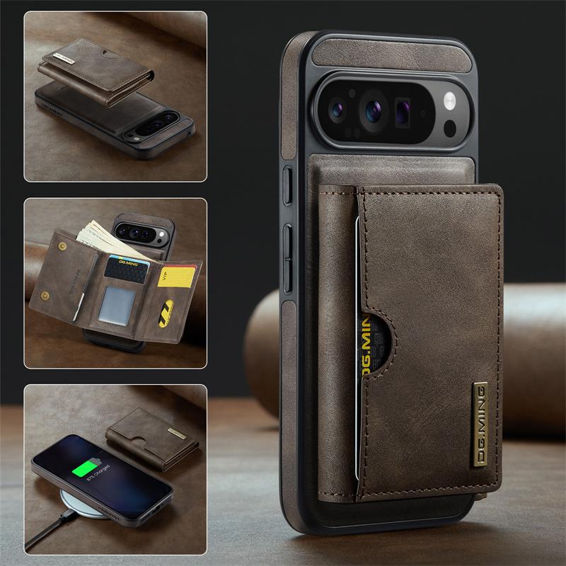 2 in 1 Detachable Magnetic Flip Leather Phone Case for Google Pixel 10 Pro XL Pixel 9 Pro Pixel 8 Pro Vintage Wallet Card Pocket Back Cover Coque