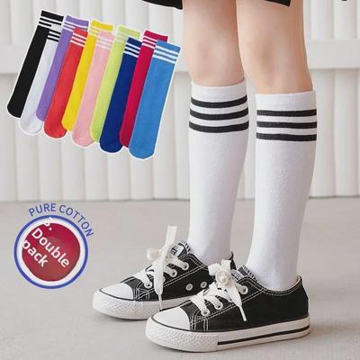 Kinder Lange Kniestrümpfe Gestreift & Uni - Frühling/Herbst Stil, Einheitsgröße, Bonbonfarben, für Jungen & Mädchen