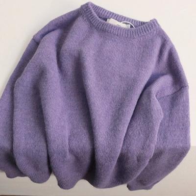 Novo Pulôver Básico Sólido Solto de Gola Redonda para Outono para Mulheres Inverno Retrô Manga Longa Tricotado Suéteres Moda Feminina Ajuste Slim Tricô Jumpers 25561