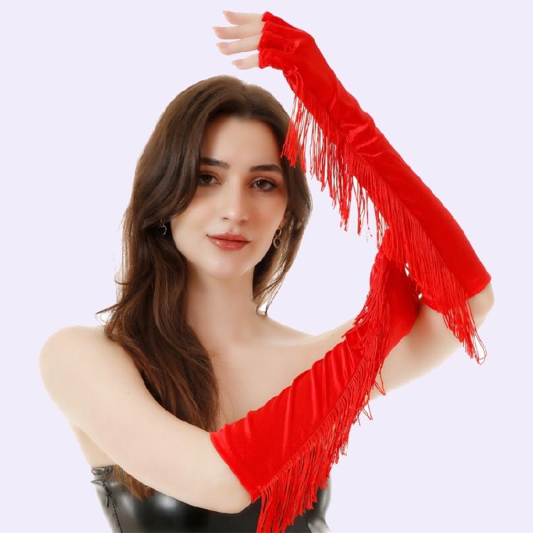 Evening Party Half Finger Gloves Long Length Fringed Gloves Club Arm Sleeves Bachelorette Party Costume Stage Gloves