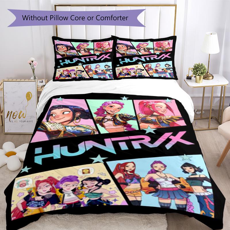 3pcs KPop Demon Hunters Bedding Set Duvet Cover Closure Includes 1 Duvet Cover & 2 Pillowcases, Soft and Comfortable for All Seasons.
