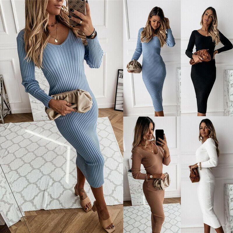 Elegant Womens Long Sleeve Bodycon Dress Perfect For Evening Parties And Casual Wear