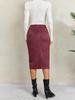 Women's Solid Color Pleated Suede Skirt High Waisted Buckle Wrapped Hip Short Skirt Middle Skirt