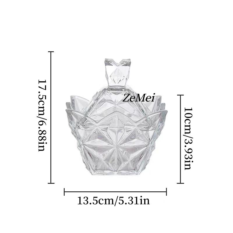 European-Style Diamond-Shaped Glass Candy Jar,Transparent Jewelry Organizer Glass Jar With Lid Candy Container Home Decoration