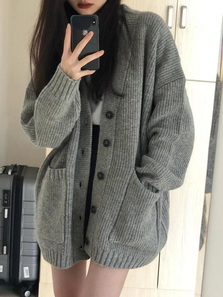 2025 Women's Retro Korean-Japanese Knit Cardigan - Autumn/Winter Lazy Style Sweater Jacket