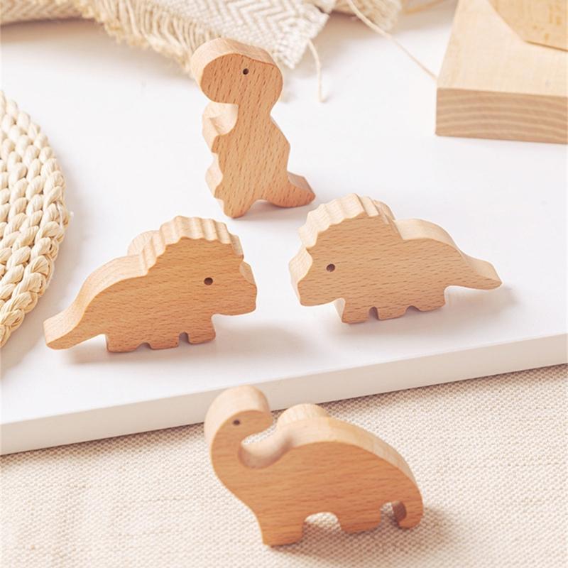 Natural Wood Cabinet Knob Lovely Dinosaur Drawer Pulls Decorative Furniture Handles for Children Room Wardrobe Knob