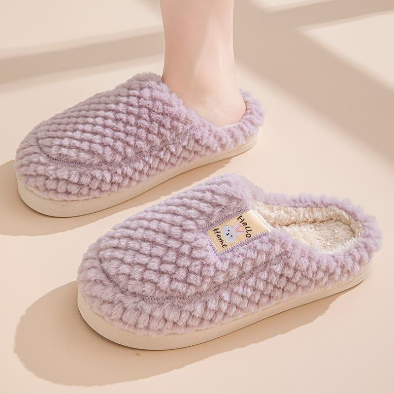 Cotton Slippers Women's Autumn New Velvet Warm Cotton Shoes Couple Home Hair Slippers Shoes Bag Head Cotton Mop