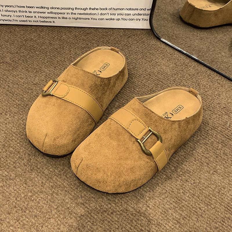 Fashion Thicken Soled Platform Slides Ladies Flats Clogs Sandals Comfy Slip on Cork Slippers Woman Flock Pantuflas Cover Toe Mules Shoes