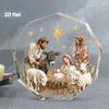 2D Flat Nine-Sided Acrylic Nativity Scene Desktop Decoration, Jesus' Birth Stable with Mary, & Jesus, Shepherds Star & Lamb, Suitable for Wall Decorat