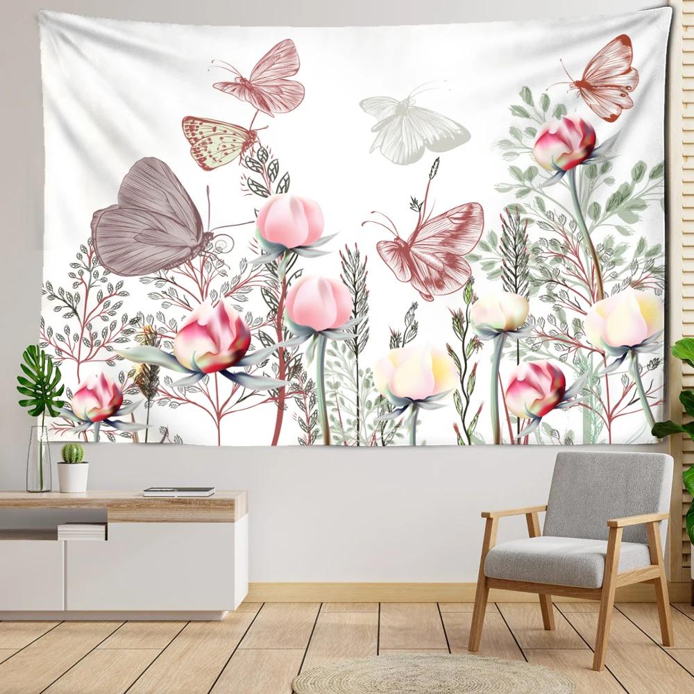 

Cartoon Flower Butterfly Tapestry Wall Hanging Bohemian Natural Minimalist Art Hippie Tapitz Bedroom Living Room Home Decor 74x94cm(29x37in)