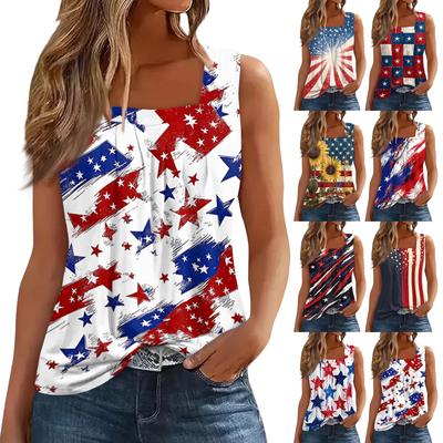 Square Collar Tank Top Women Print Tank Tee Casual Loose Fit Sleeveless Shirt